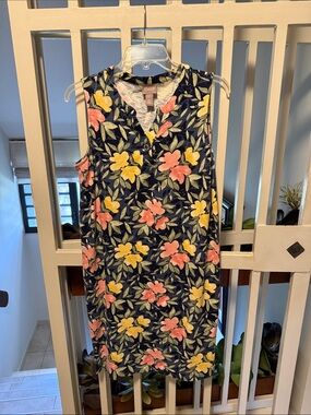 Chico's Navy Sleeveless Floral Shift Dress with Pink & Yellow Blossoms